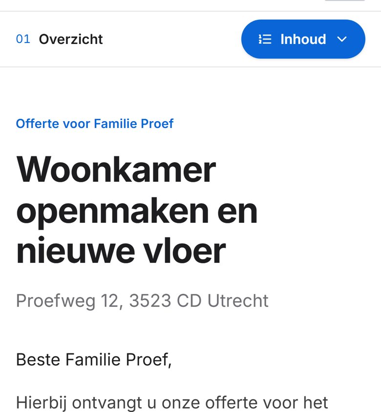 De offerte zoals de klant hem op de telefoon ziet